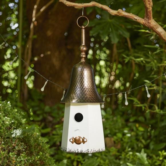 Glitzhome Glitzhome 24"H Metal Washed White Bell Roof Decorative Outdoor Garden Birdhouse