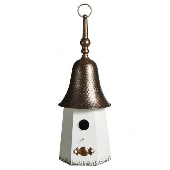 Glitzhome Glitzhome 24"H Metal Washed White Bell Roof Decorative Outdoor Garden Birdhouse
