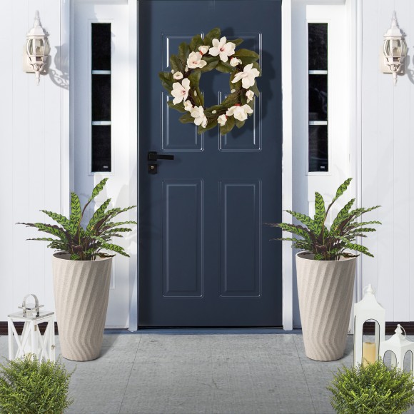 Glitzhome Glitzhome 24"H Oversized Set Of 2 Sand Beige Eco-Friendly Resin And Stone Faux Terrazzo Wave Textured Ceramic Tall Planter