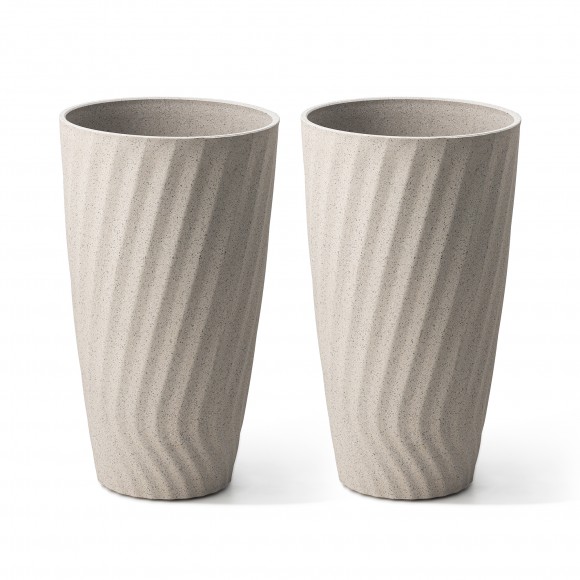 glitzhome Glitzhome 24"H Oversized Set of 2 Sand Beige Eco-Friendly Resin and Stone Faux Terrazzo Wave Textured Ceramic Tall Planter glitzhome Glitzhome 24"H Oversized Set of 2 Sand Beige Eco-Friendly Resin and Stone Faux Terrazzo Wave Textured Ceramic Tall Planter