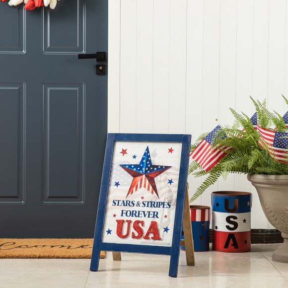Glitzhome Glitzhome 24"H Patriotic Americana Wooden Easel Porch Decor