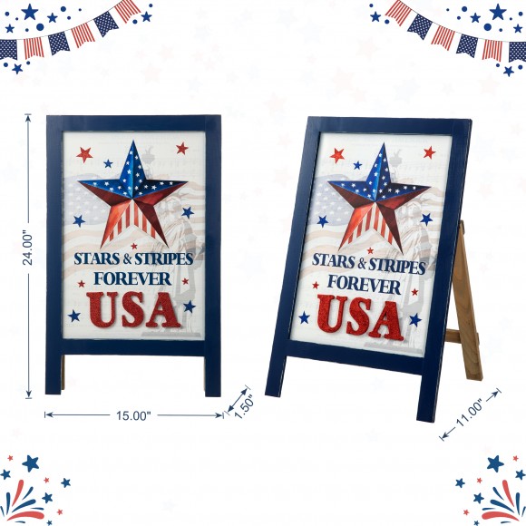 Glitzhome Glitzhome 24"H Patriotic Americana Wooden Easel Porch Decor