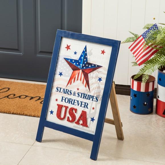 Glitzhome Glitzhome 24"H Patriotic Americana Wooden Easel Porch Decor
