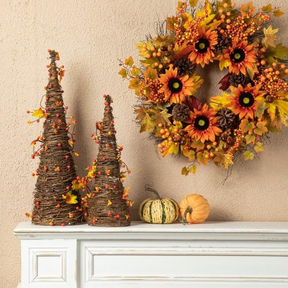 Glitzhome Glitzhome 24"H Set Of 2 Fall Ratten Berries And Maple Leaves Table Tree