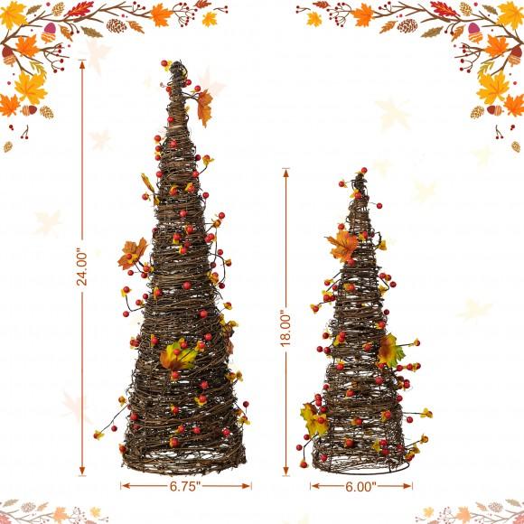 Glitzhome Glitzhome 24"H Set Of 2 Fall Ratten Berries And Maple Leaves Table Tree