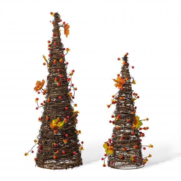 glitzhome Glitzhome 24"H Set of 2 Fall Ratten Berries and Maple Leaves Table Tree
