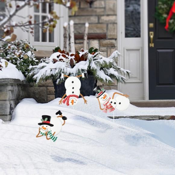 Glitzhome Glitzhome 24"H Set Of 3 Christmas Metal Snowman Yard Stake Or Wall Decor(KD Two Function)