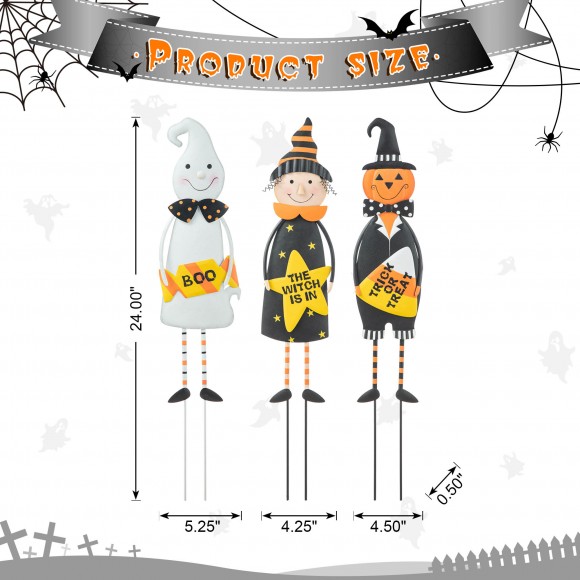 Glitzhome Glitzhome 24"H Set Of 3 Halloween Metal Ghost Witch & Pumpkin Yard Stake Or Hanging Decor (Two Function)