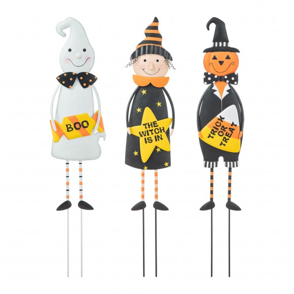 glitzhome Glitzhome 24"H Set of 3 Halloween Metal Ghost Witch & Pumpkin Yard Stake or Hanging Decor (Two function)