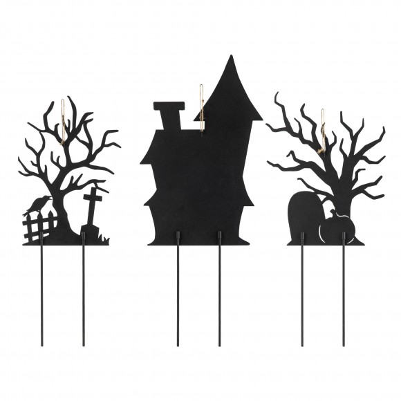 Glitzhome Glitzhome 24"H Set Of 3 Halloween Metal Silhouette Haunted House And Ghost Tree Yard Stake Or Hanging Decor (Two Function)