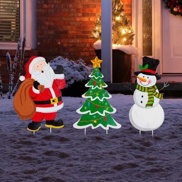 Glitzhome Glitzhome 24"H Set Of 3 Metal Santa/Snowman/Tree Yard Stake Or Wall Décor (2 Functions)