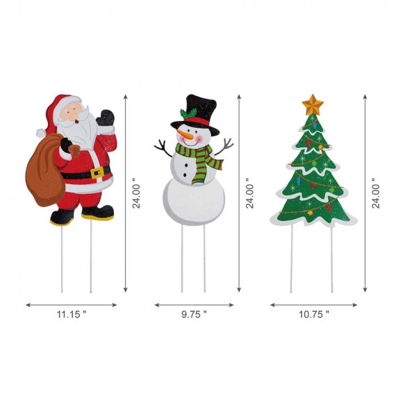 Glitzhome Glitzhome 24"H Set Of 3 Metal Santa/Snowman/Tree Yard Stake Or Wall Décor (2 Functions)