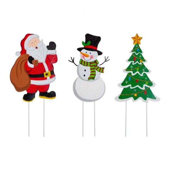 Glitzhome Glitzhome 24"H Set Of 3 Metal Santa/Snowman/Tree Yard Stake Or Wall Décor (2 Functions)