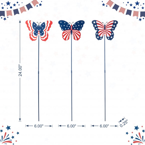 Glitzhome Glitzhome 24"H Set Of 3 Patriotic Americana Metal Butterflies Yard Stake (KD)