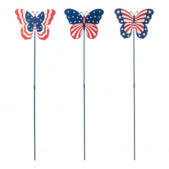 glitzhome Glitzhome 24"H Set of 3 Patriotic Americana Metal Butterflies Yard Stake (KD)