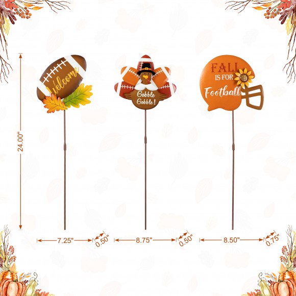 Glitzhome Glitzhome 24"H Set Of 3 Thanksgiving Metal Football Turkey Yard Stake(KD)