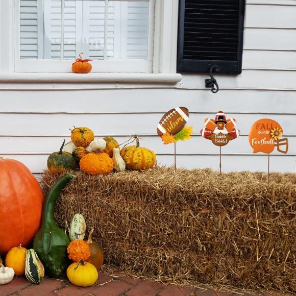 Glitzhome Glitzhome 24"H Set Of 3 Thanksgiving Metal Football Turkey Yard Stake(KD)