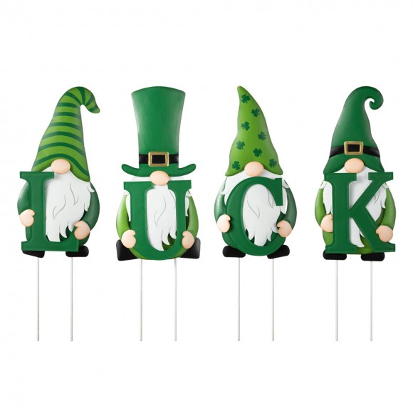 glitzhome Glitzhome 24"H Set of 4 Metal St. Patrick's LUCK Gnome Yard stake or Standing Decor or Wall Decor