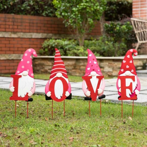 Glitzhome Glitzhome 24"H Set Of 4 Metal Valentine's LOVE Gnome Yard Stake Or Hanging Sign (Two Functions)