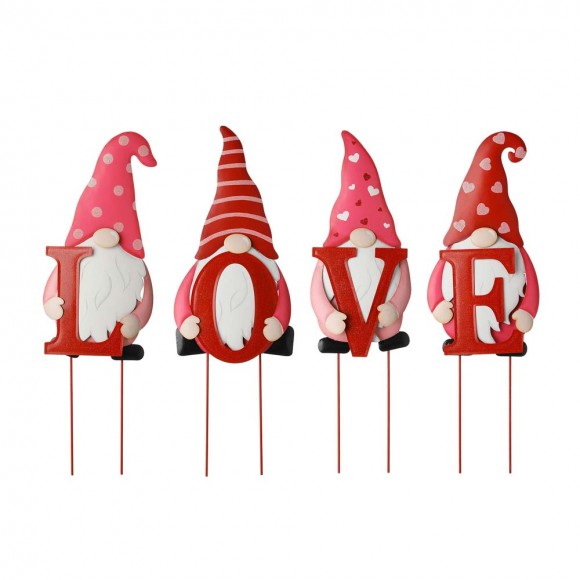 glitzhome Glitzhome 24"H Set of 4 Metal Valentine's LOVE Gnome Yard Stake or Hanging Sign (Two Functions)
