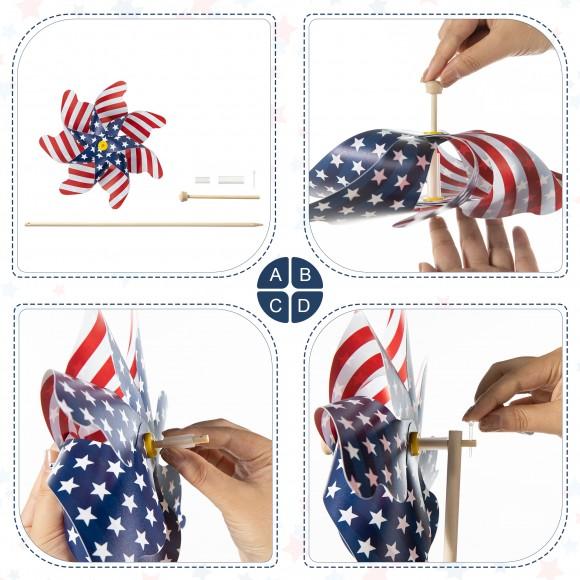 Glitzhome Glitzhome 24"H Set Of 6 Plastic Stars&Stripes Patriotic Americana Windmills(KD)