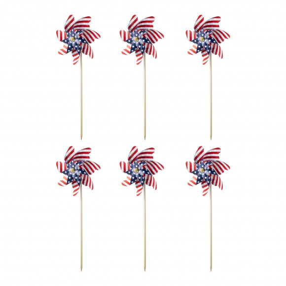 glitzhome Glitzhome 24"H Set of 6 Plastic Stars&Stripes Patriotic Americana Windmills(KD)