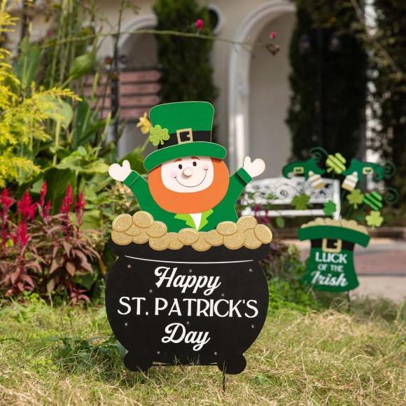 Glitzhome Glitzhome 24"H St. Patrick's Day Lighted Wooden Leprechaun Yard Stake Or Wall Décor Or Porch Décor (Three Functions)
