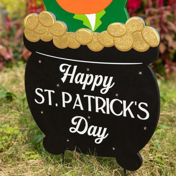 Glitzhome Glitzhome 24"H St. Patrick's Day Lighted Wooden Leprechaun Yard Stake Or Wall Décor Or Porch Décor (Three Functions)