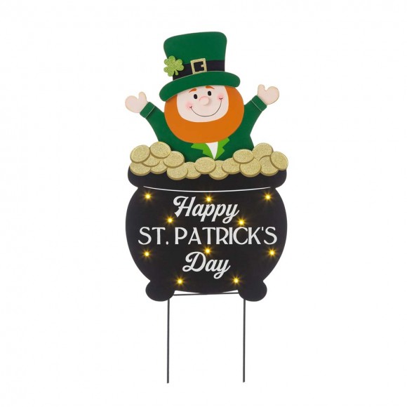 glitzhome Glitzhome 24"H St. Patrick's Day Lighted Wooden Leprechaun Yard Stake or Wall Décor or Porch Décor (Three Functions)