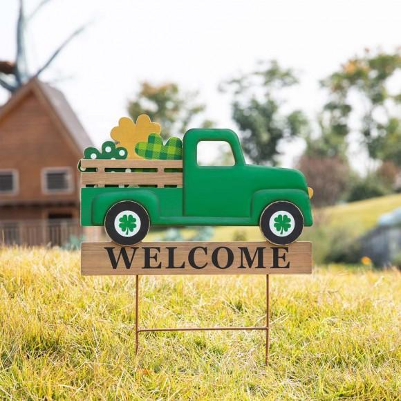 Glitzhome Glitzhome 24"H St. Patrick's Day Wooden & Metal Truck Yard Stake Or Wall Décor (Two Functions)