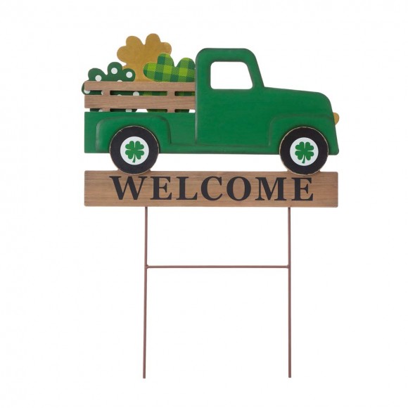 glitzhome Glitzhome 24"H St. Patrick's Day Wooden & Metal Truck Yard Stake or Wall Décor (Two Functions)