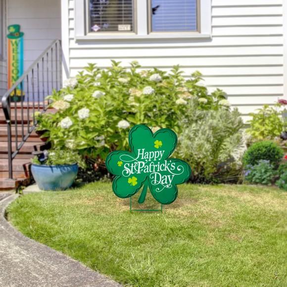 Glitzhome Glitzhome 24"H St. Patrick's Metal Shamrock Yard Stake Or Wall Decor(KD Two Function)