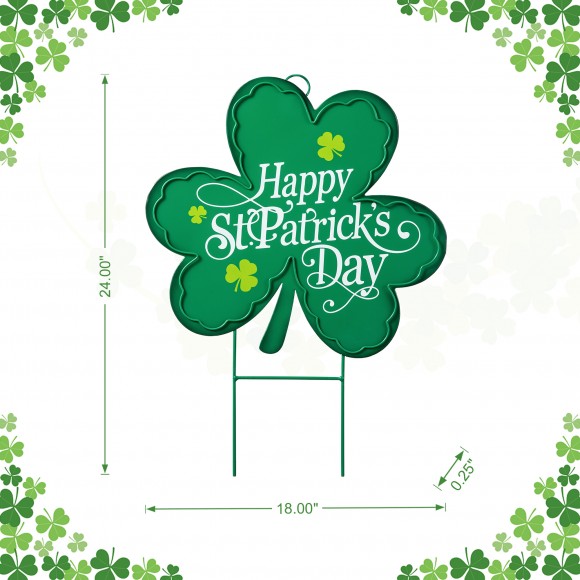 Glitzhome Glitzhome 24"H St. Patrick's Metal Shamrock Yard Stake Or Wall Decor(KD Two Function)