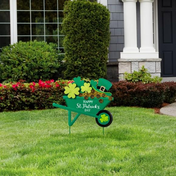 Glitzhome Glitzhome 24"H St. Patrick's Metal Shamrocks Wagon Yard Stake Or Wall Decor (KD Two Function)