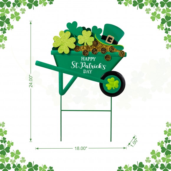 Glitzhome Glitzhome 24"H St. Patrick's Metal Shamrocks Wagon Yard Stake Or Wall Decor (KD Two Function)