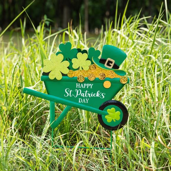 Glitzhome Glitzhome 24"H St. Patrick's Metal Shamrocks Wagon Yard Stake Or Wall Decor (KD Two Function)