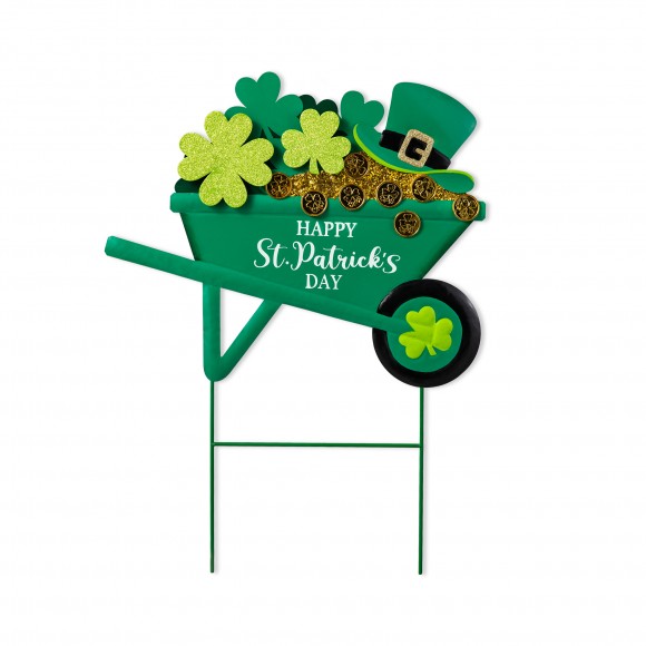 glitzhome Glitzhome 24"H St. Patrick's Metal Shamrocks Wagon Yard Stake or Wall Decor (KD Two Function)
