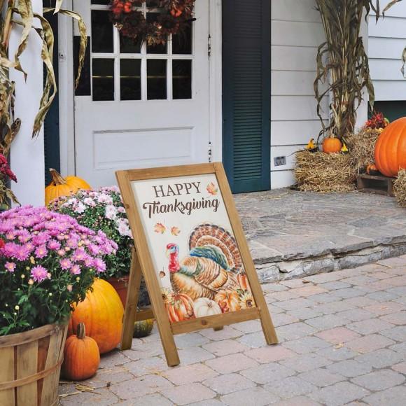 Glitzhome Glitzhome 24"H Thanksgiving Wooden Turkey Easel Porch Sign