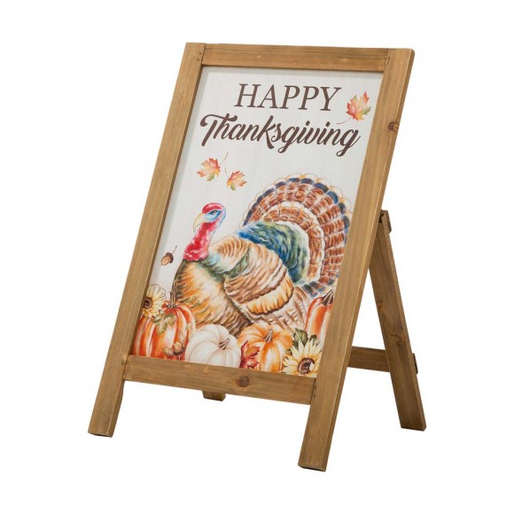 glitzhome Glitzhome 24"H Thanksgiving Wooden Turkey Easel Porch Sign