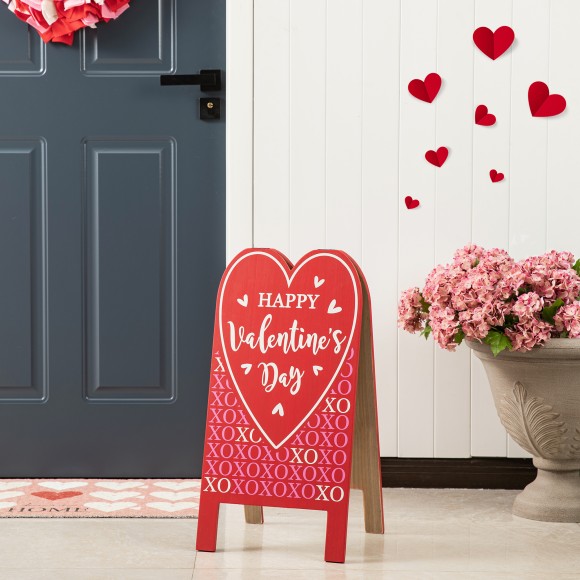 Glitzhome Glitzhome 24"H Valentine's Double Side Wooden Easel Porch Decor(KD)