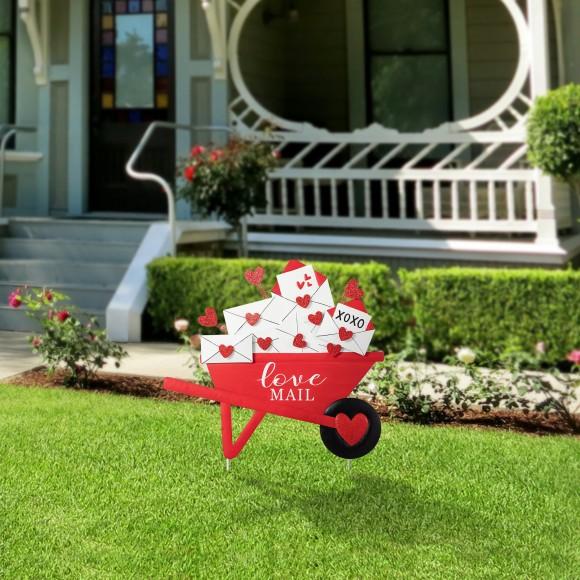 Glitzhome Glitzhome 24"H Valentine's Metal LOVE Mail Wagon Yard Stake Or Wall Decor (KD Two Function)