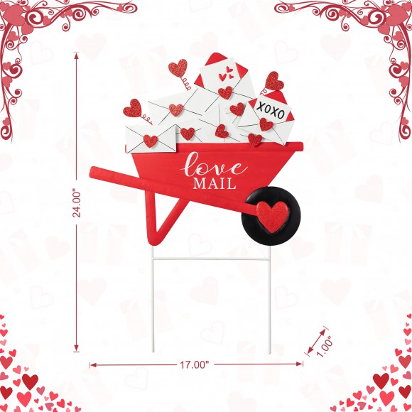 Glitzhome Glitzhome 24"H Valentine's Metal LOVE Mail Wagon Yard Stake Or Wall Decor (KD Two Function)