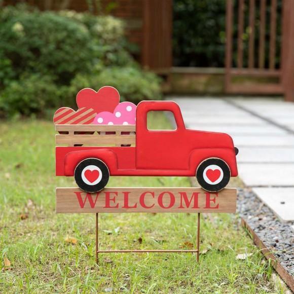 Glitzhome Glitzhome 24"H Valentine's WELCOME Truck Yard Stake Or Hanging Sign (Two Functions)