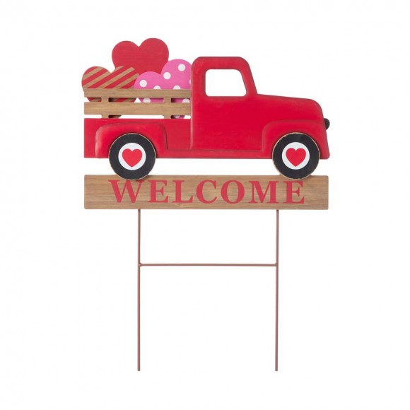 glitzhome Glitzhome 24"H Valentine's WELCOME Truck Yard Stake or Hanging Sign (Two Functions)