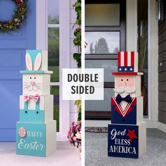 Glitzhome Glitzhome 24"H Wooden Double Sided Easter And July Fourth Decor