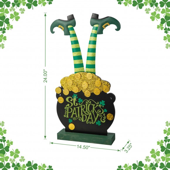 Glitzhome Glitzhome 24''H Wooden St. Patrick's Leprechaun Pot Of Gold Porch Decor