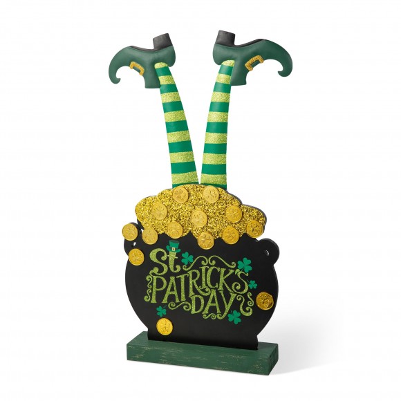 glitzhome Glitzhome 24''H Wooden St. Patrick's Leprechaun Pot of Gold Porch Decor