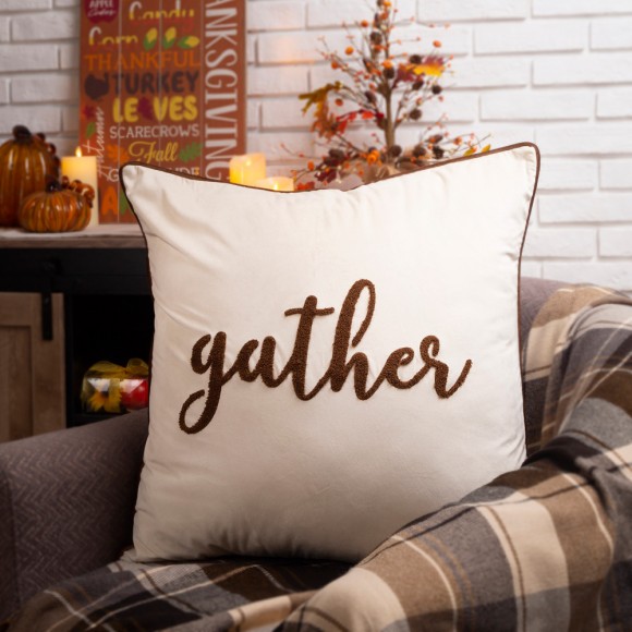Glitzhome Glitzhome 24"L*24"W Velvet Pillow Cover With “gather” Word