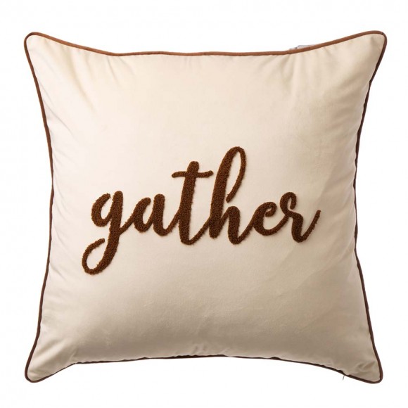 glitzhome Glitzhome 24"L*24"W Velvet Pillow Cover With “gather” Word
