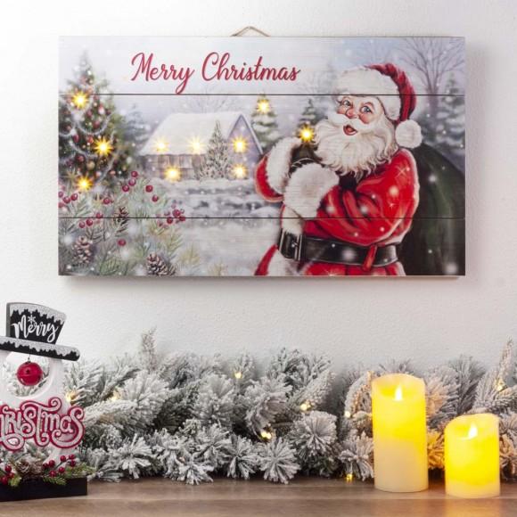 Glitzhome Glitzhome 24"L Christmas Lighted Wooden Santa Wall Hanging Decor